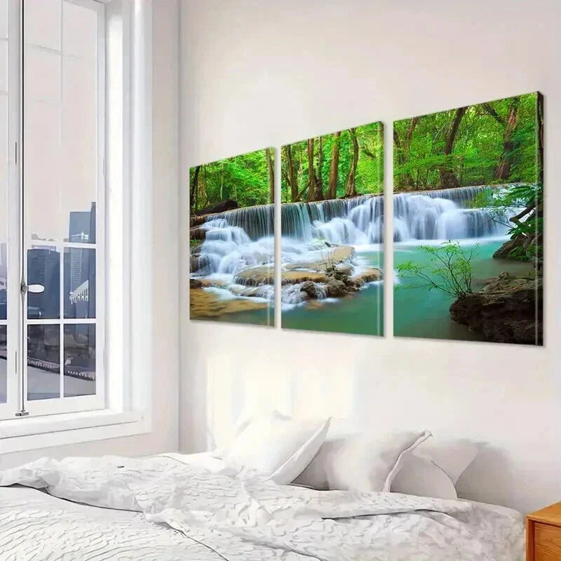 3pcs Modern Forest & White-Capped Waterfall Wall Art Set Canvas Framed 40x60cm - High Quality Print 100% Australian Made Wall Canvas Ready to Hang