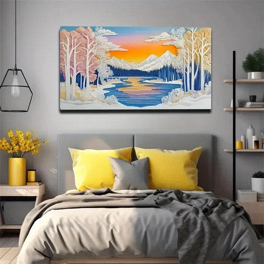Snow-Covered Trees Mountain Wall Art Canvas Office Home Room Framed 120x60cm