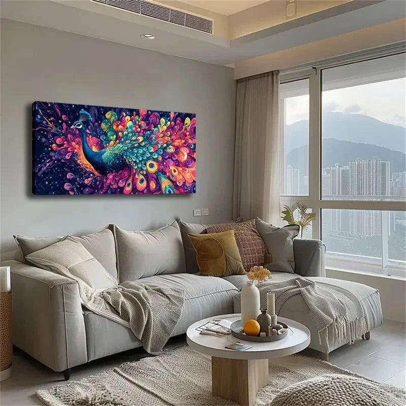Vibrant Peacock Feathers Dreamy Wall Art Canvas Office Home Room Framed 120x60cm