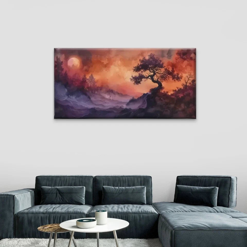 A Tree Middle Mountain Forest Wall Art Canvas Office Home Room Framed 120x60cm