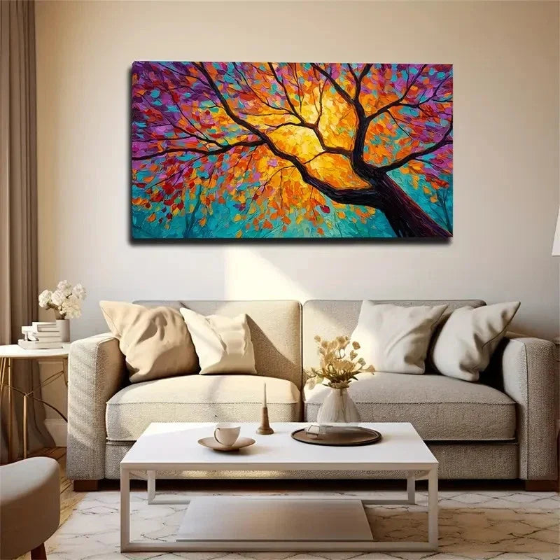 Modern Minimalist Leaf Tree Wall Art Canvas Office Home Room Framed 80x45cm