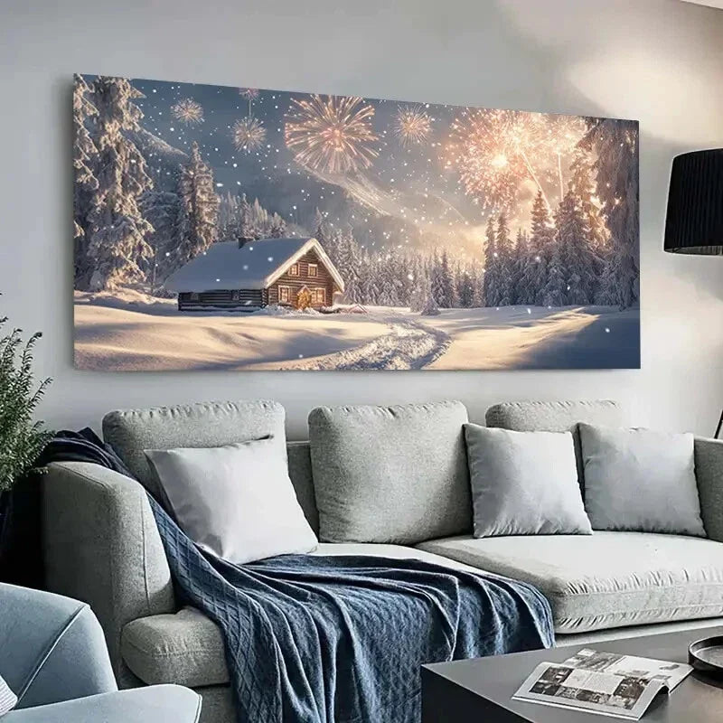 Firewood Stack & Sparkling Wall Art Canvas Office Home Room Framed 120x60cm