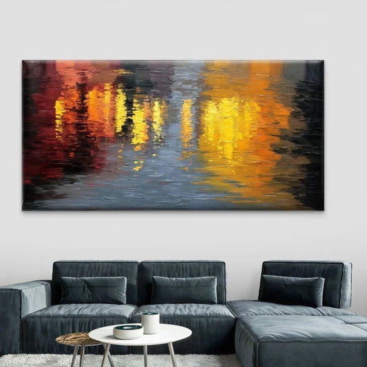 Abstract City Lights Reflection Wall Art Canvas Office Home Room Framed 80x45cm