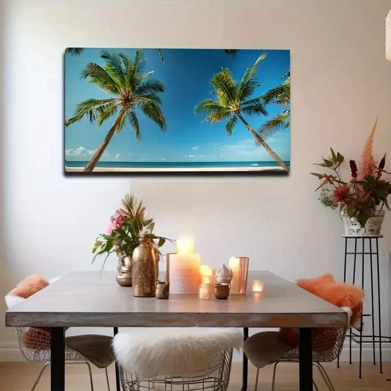 Palm Tree And Clear Sky Wall Art Canvas Office Home Room Framed 80x45cm