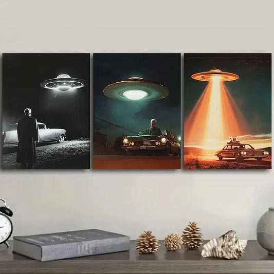 3pcs Unidentified Object on Car Design Perfect Wall Art Set Canvas Framed 40x60cm - High Quality Print 100% Australian Made Wall Canvas Ready to Hang