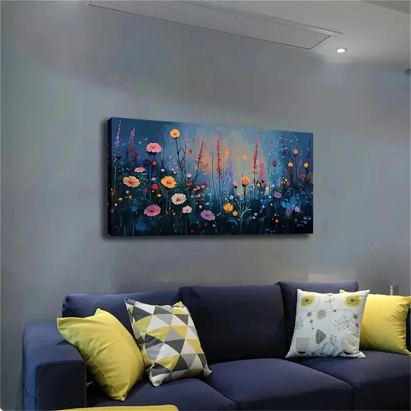 Lavender Botanical Print Dark Wall Art Canvas Office Home Room Framed 120x60cm
