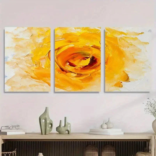 3pcs Modern Abstract Floral Vibrant Orange & Blue Metal Print Ready to Hang Art