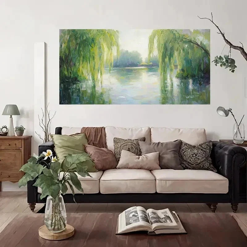 Willow Trees Reflection Wall Art Canvas Office Home Room Framed 80x45cm