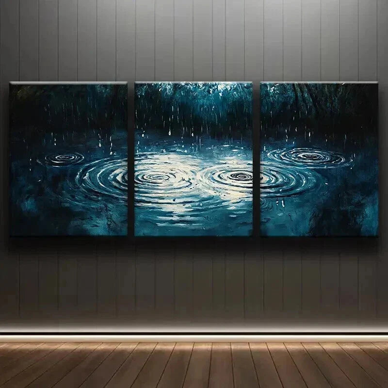 3pcs Raindrops on Water Nature Dark Perfect Wall Art Set Canvas Framed 40x60cm - High Quality Print 100% Australian Made Wall Canvas Ready to Hang
