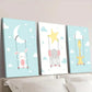 3pcs Rabbits Elephants Giraffes and Clouds Wall Art Set Canvas Framed 40x60cm - High Quality Print 100% Australian Made Wall Canvas Ready to Hang