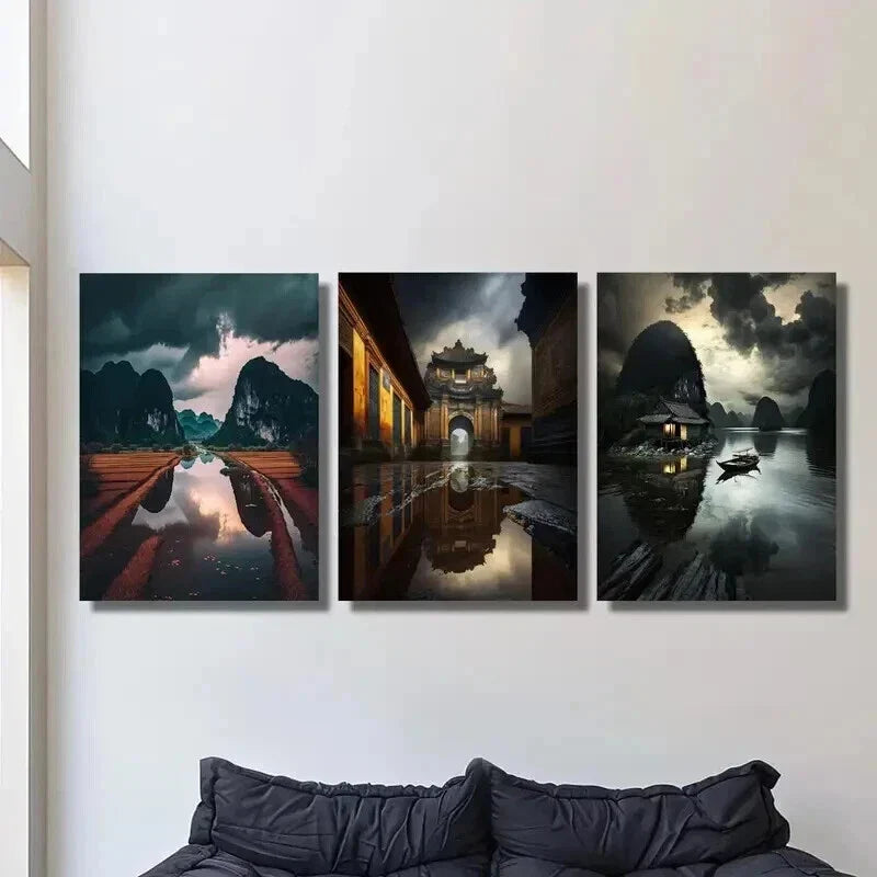 3pcs Vietnam Rainy Season Landscape Wall Art Set Canvas Framed 40x60cm - High Quality Print 100% Australian Made Wall Canvas Ready to Hang