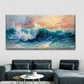 Ocean Wave Sunset Wall Art Canvas Office Home Room Framed 80x45cm