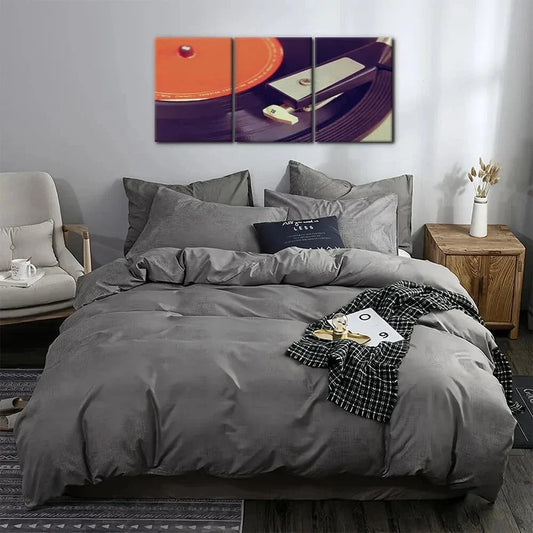 3pcs Old Record Player Retro Musical Instrument Metal Print Ready to Hang Art