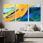 3pcs Abstract Palette Knife Vibrant Yellow, Blue Metal Print Ready to Hang Art