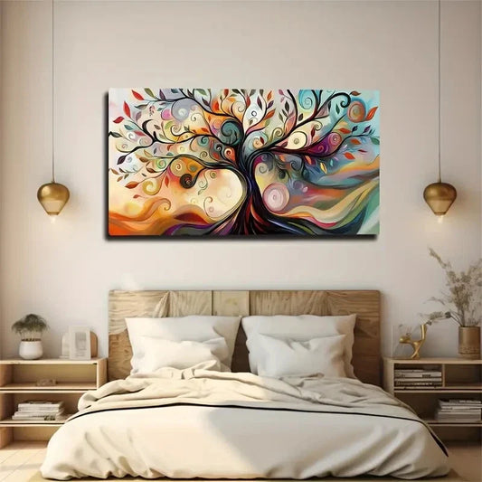 Color Unique Shape Tree Wall Art Canvas Office Home Room Framed 120x60cm