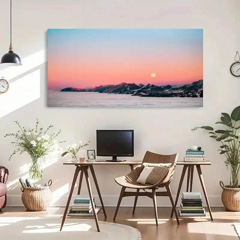 Clouds Mountains Sunrise Decor Wall Art Canvas Office Home Room Framed 120x60cm