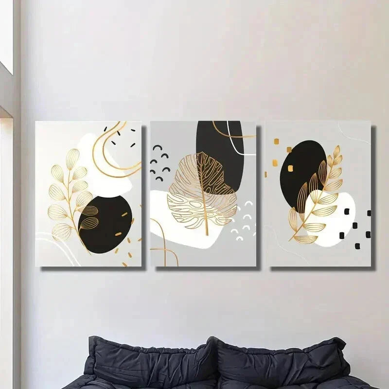 3pcs Minimalist Golden Leaf Decoration Wall Art Set Canvas Framed 40x60cm - High Quality Print 100% Australian Made Wall Canvas Ready to Hang