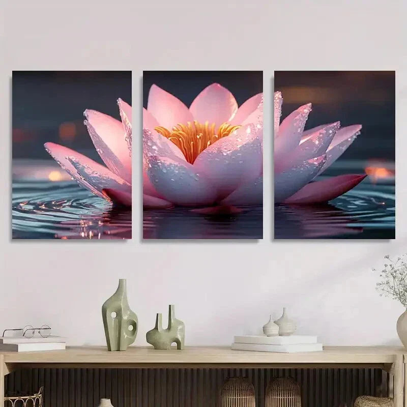 3pcs Vibrant Pink for Lotus & Calming Water Lily Metal Print Ready to Hang Art