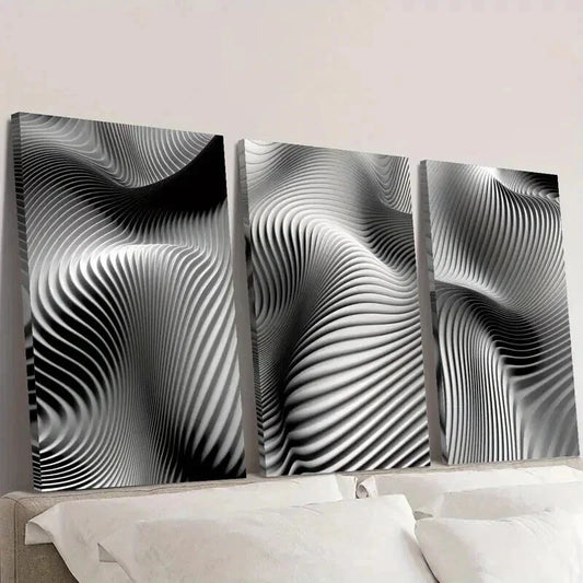 3pcs Black and White Dynamic Line Design Wall Art Set Canvas Framed 40x60cm - High Quality Print 100% Australian Made Wall Canvas Ready to Hang