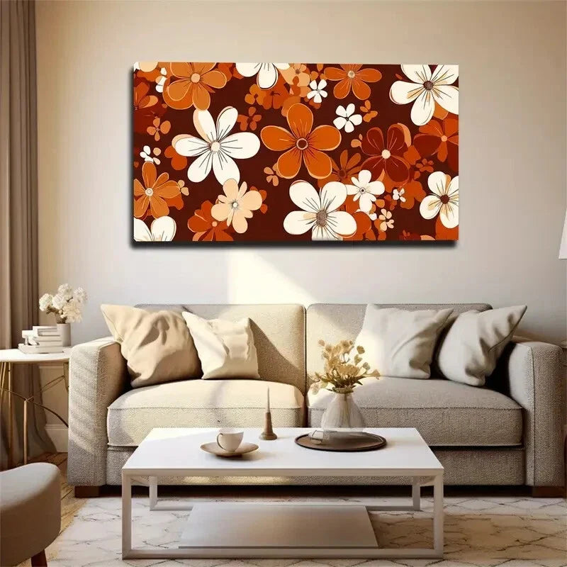 Vibrant Orange White & Brown Wall Art Canvas Office Home Room Framed 120x60cm