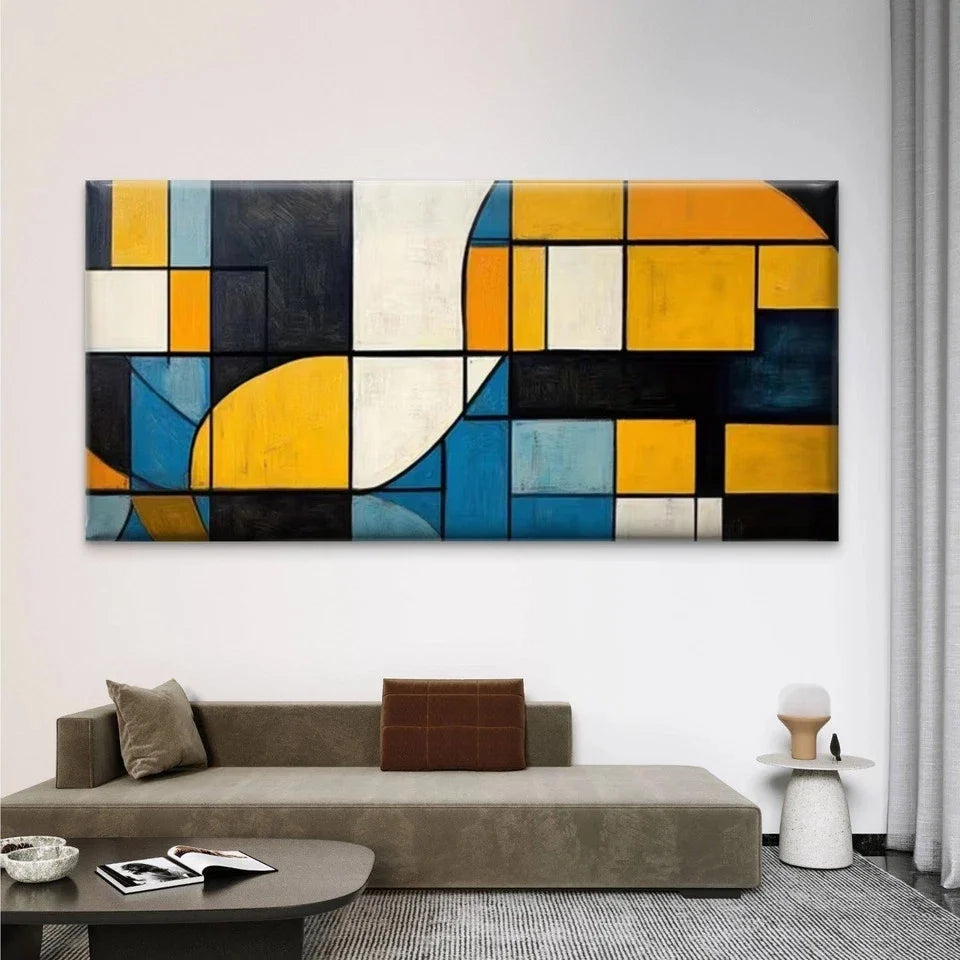 Abstract Geometric Shapes Wall Art Canvas Office Home Room Framed 80x45cm