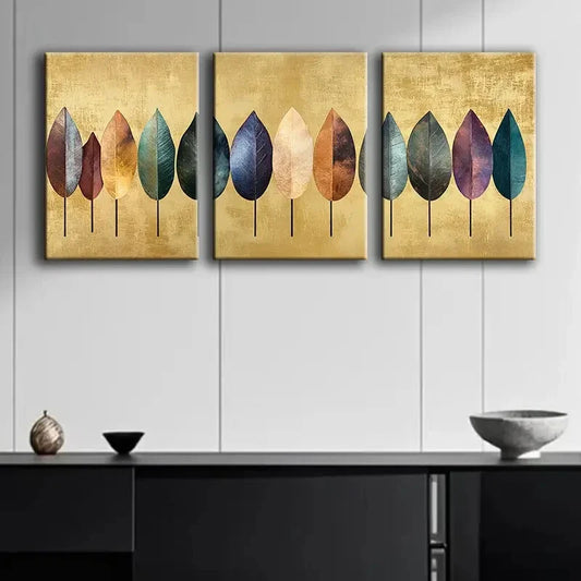 3pcs Metal Leaf Different Colorful Perfect Wall Art Set Canvas Framed 40x60cm - High Quality Print 100% Australian Made Wall Canvas Ready to Hang