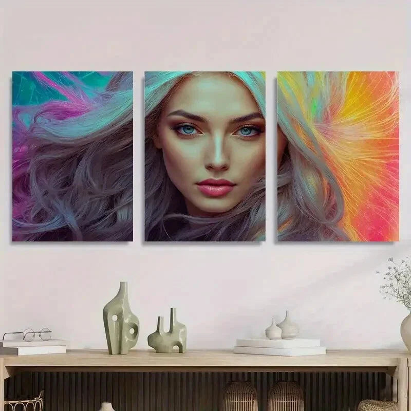 3pcs Modern Abstract Female Portrait Metal Print Ready to Hang Art