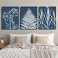 3pcs Blue and White Flowers Ferns & Grass Wall Art Set Canvas Framed 40x60cm - High Quality Print 100% Australian Made Wall Canvas Ready to Hang