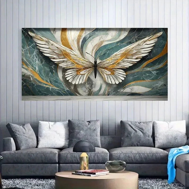 Butterfly Abstract Retro Wall Art Canvas Office Home Room Framed 120x60cm