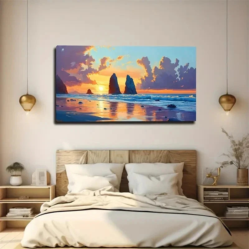 Stunning Sunset Beach Waves Wall Art Canvas Office Home Room Framed 120x60cm