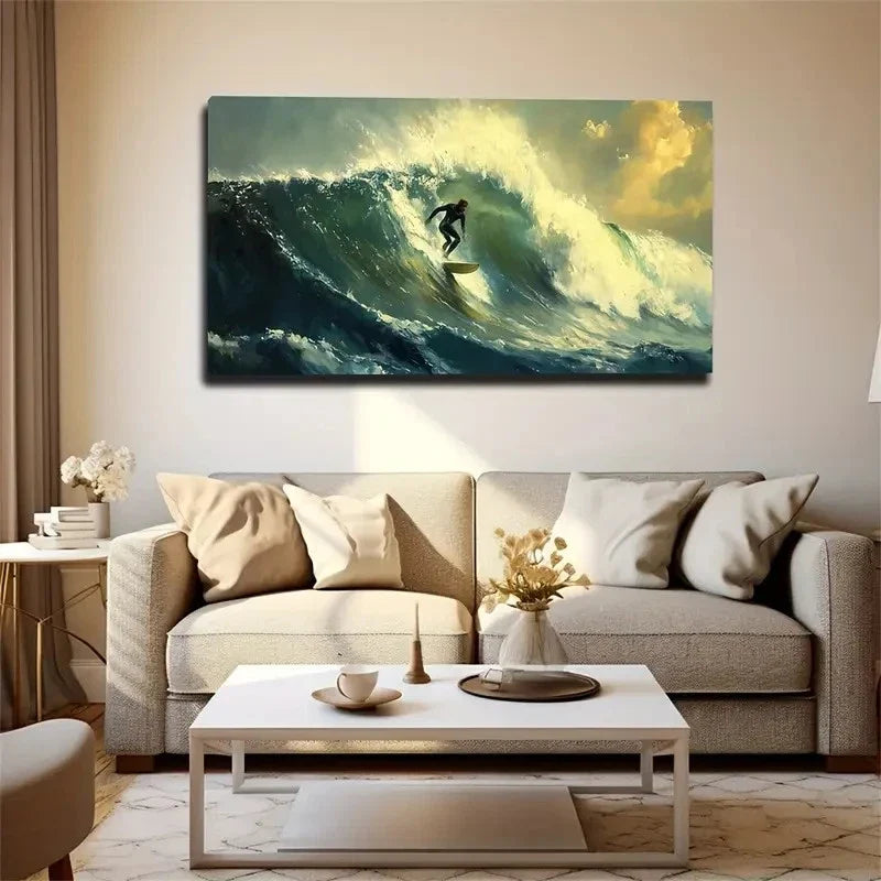 Huge Waves Surfers Grand Wall Art Canvas Office Home Room Framed 120x60cm