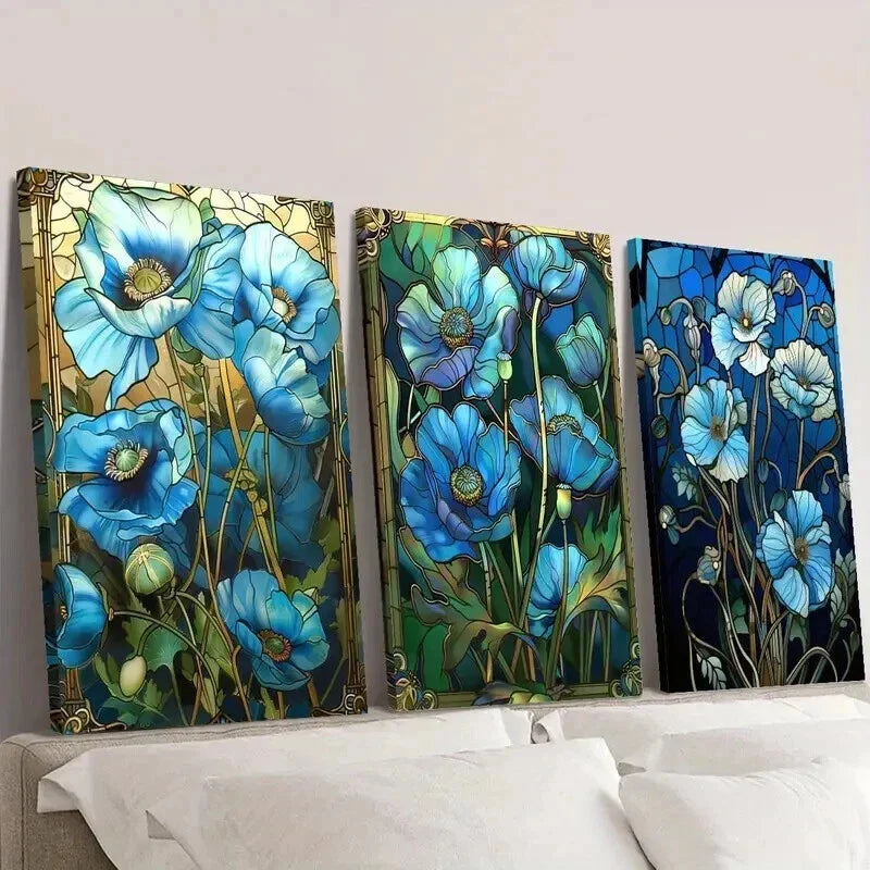 3pcs Blue Lilies And Natural Scenery Wall Art Set Canvas Framed 40x60cm - High Quality Print 100% Australian Made Wall Canvas Ready to Hang