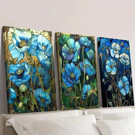 3pcs Blue Lilies And Natural Scenery Wall Art Set Canvas Framed 40x60cm - High Quality Print 100% Australian Made Wall Canvas Ready to Hang