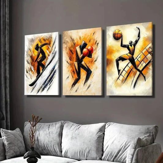 3pcs Extreme Skier Boxer Basketball Player Wall Art Set Canvas Framed 40x60cm - High Quality Print 100% Australian Made Wall Canvas Ready to Hang