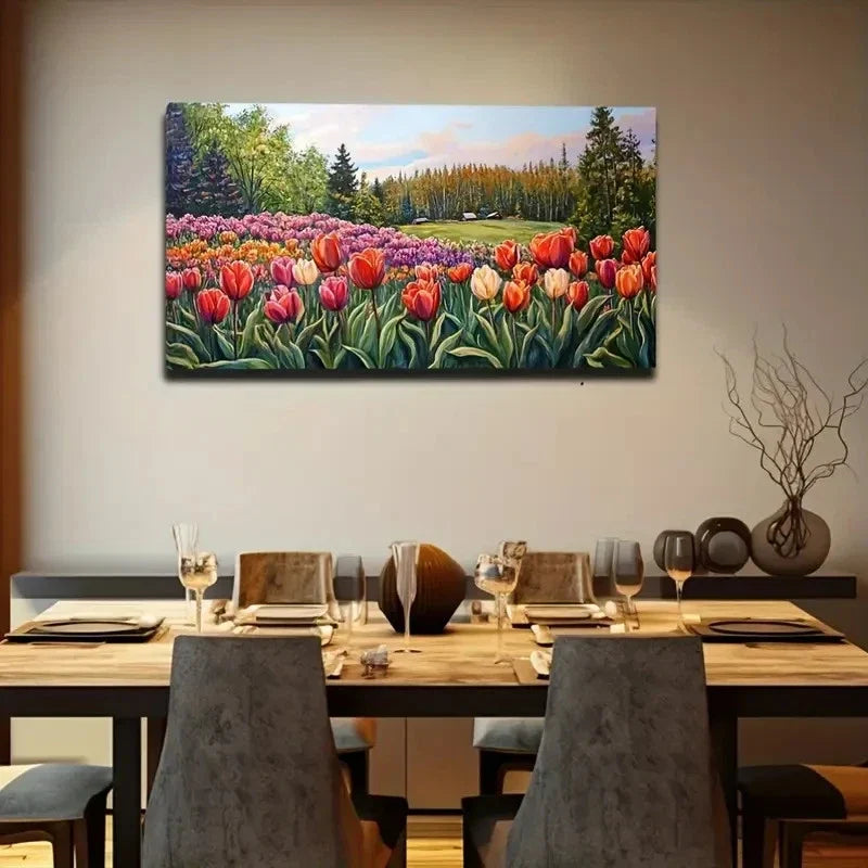 Blooming Tulips Suitable Wall Art Canvas Office Home Room Framed 120x60cm