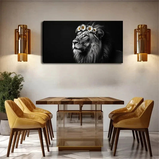 Realistic Lion with Thick Mane Wall Art Canvas Office Home Room Framed 120x60cm