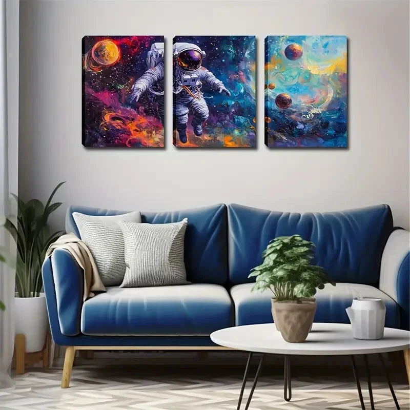 3pcs astronaut and planet minimalist style Wall Art Set Canvas Framed 40x60cm - High Quality Print 100% Australian Made Wall Canvas Ready to Hang
