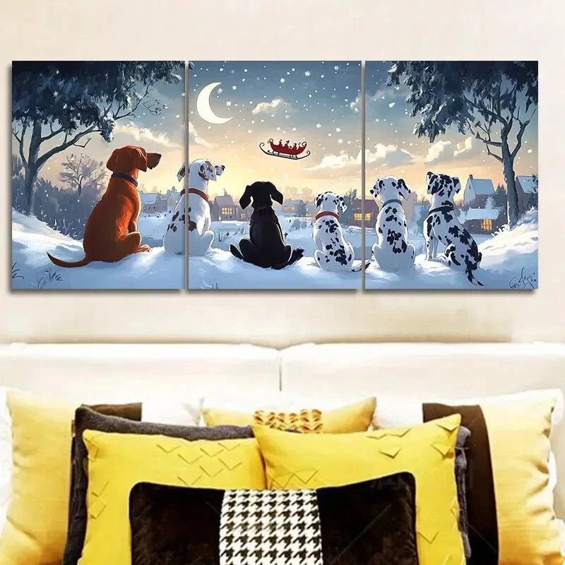 3pcs The dog looks at Santa Claus Metal Print Ready to Hang Art