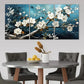 3pcs White Florals Blue Brown Leaves Metal Print Ready to Hang Art