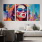 3pcs Colorful Abstract Woman with Glasses Metal Print Ready to Hang Art