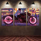 3pcs Vibrant Neon-Lit Rider Scenes Metal Print Ready to Hang Art