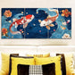 3pcs - Red and White Koi Fish with Floral Design, Metal Print Ready to Hang Art