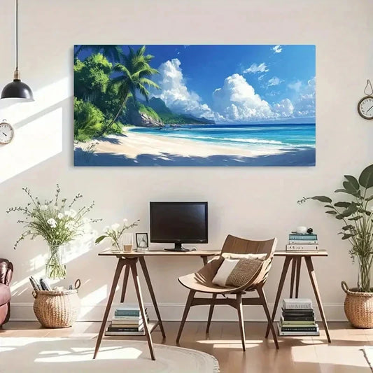 Tropical Beach Vibrant Sky Wall Art Canvas Office Home Room Framed 120x60cm