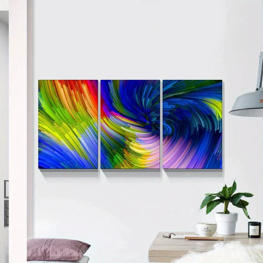 3pcs Abstract Charming Stylish Colourful Metal Print Ready to Hang Art
