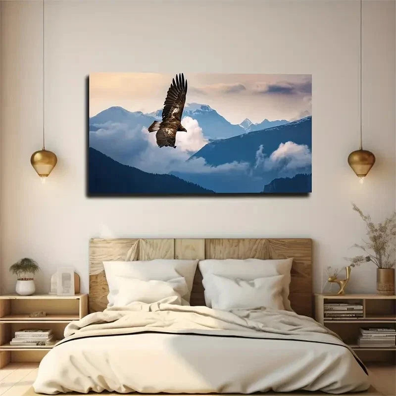 Eagle Hovering In The Sky Wall Art Canvas Office Home Room Framed 80x45cm