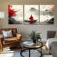 3pcs Traditional Boat Zen Red Perfect Wall Art Set Canvas Framed 40x60cm - High Quality Print 100% Australian Made Wall Canvas Ready to Hang