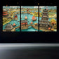 3pcs Traditional Chinese Architecture Metal Print Ready to Hang Art