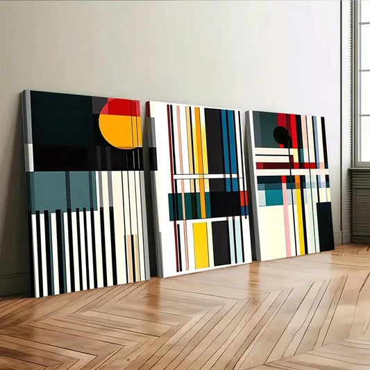 3pcs Color Abstract Geometric Elegant Artistic Wall Art Set Canvas Framed 40x60cm - High Quality Print 100% Australian Made Wall Canvas Ready to Hang