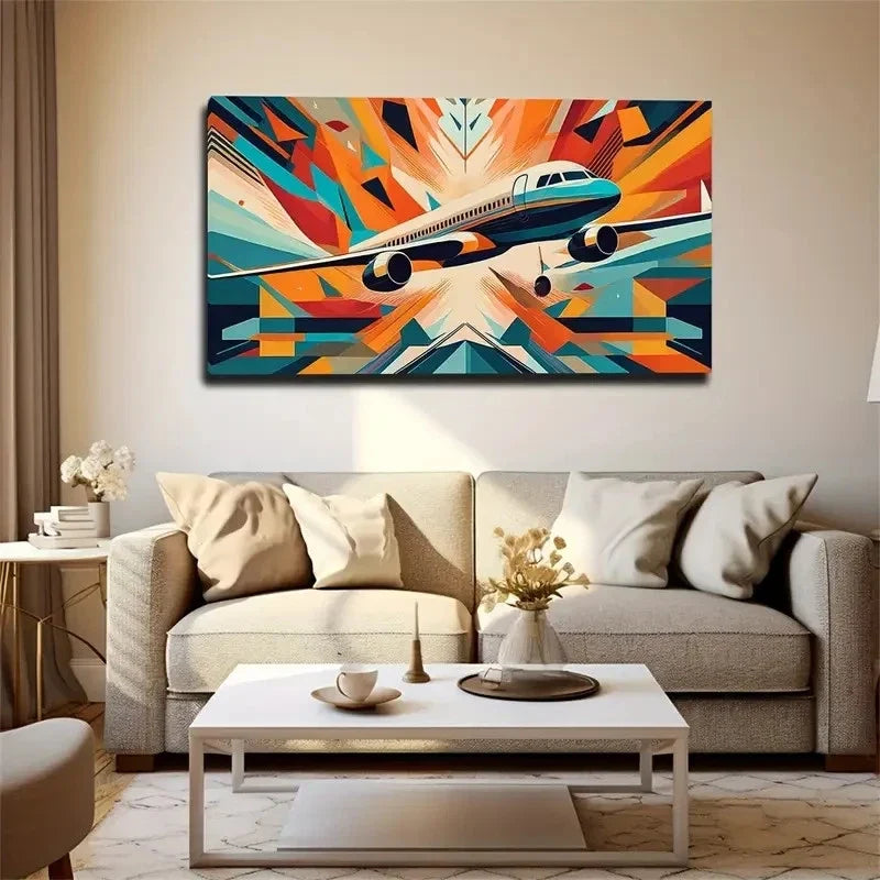 Colorful Abstract Airplane Wall Art Canvas Office Home Room Framed 120x60cm
