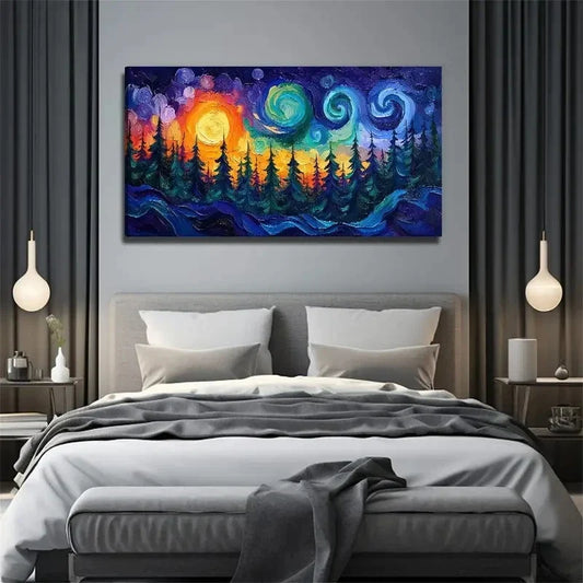 Pine Forest Colorful Lucky Star Wall Art Canvas Office Home Room Framed 120x60cm